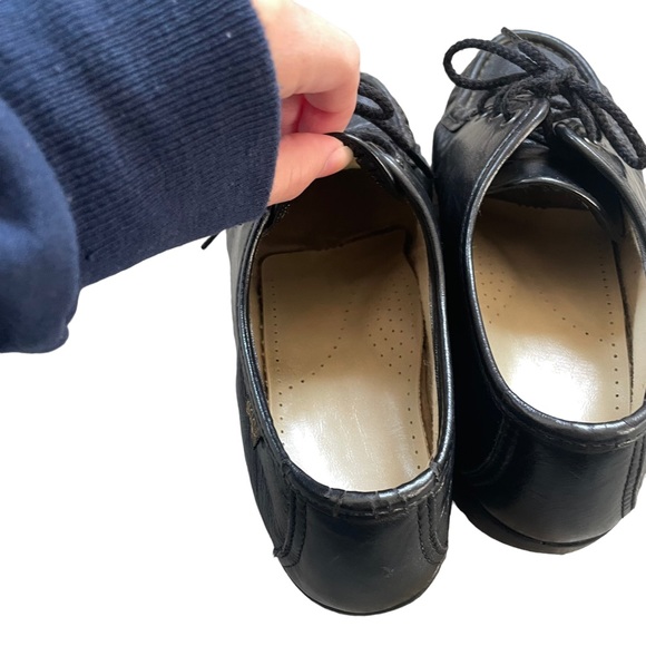 SAS Black Leather Wedge Style Coquette Preppy Grunge Gothic Lace Up Oxford Shoes - Picture 11 of 15